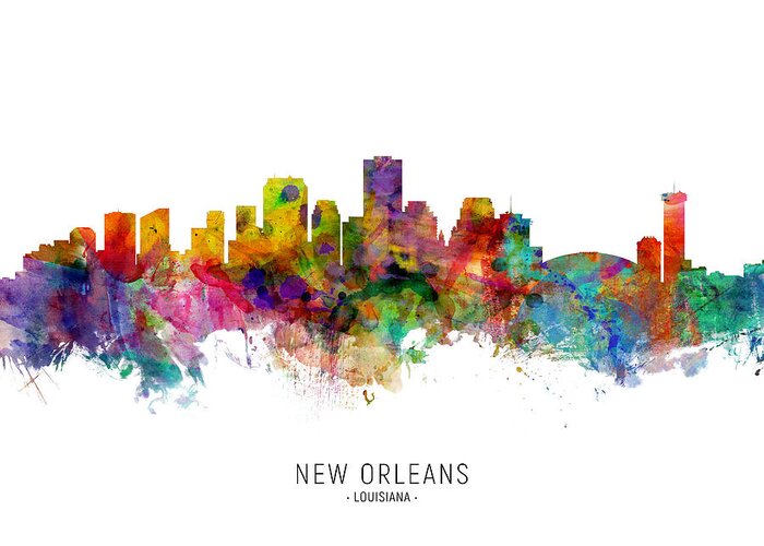 New Orleans Greeting Card featuring the digital art New Orleans Louisiana Skyline #10 by Michael Tompsett