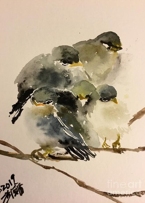 A Group Of Resting Birds Cuddling Together Greeting Card featuring the painting 1062019 by Han in Huang wong