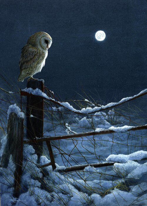 1074 Silent Night Barn Owl Greeting Card featuring the painting 1074 Silent Night Barn Owl by Jeremy Paul