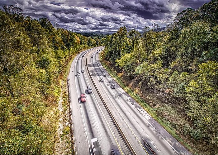 Multi Colored Greeting Card featuring the photograph Aerial view of i-40 highway in north carolina from blue ridge pa #11 by Alex Grichenko