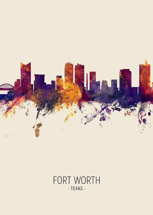 Fort Worth Greeting Card featuring the digital art Fort Worth Texas Skyline #11 by Michael Tompsett