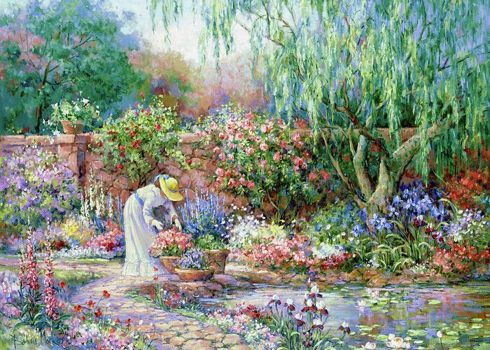 Her Garden Greeting Card featuring the painting 1187 Her Garden by Barbara Mock