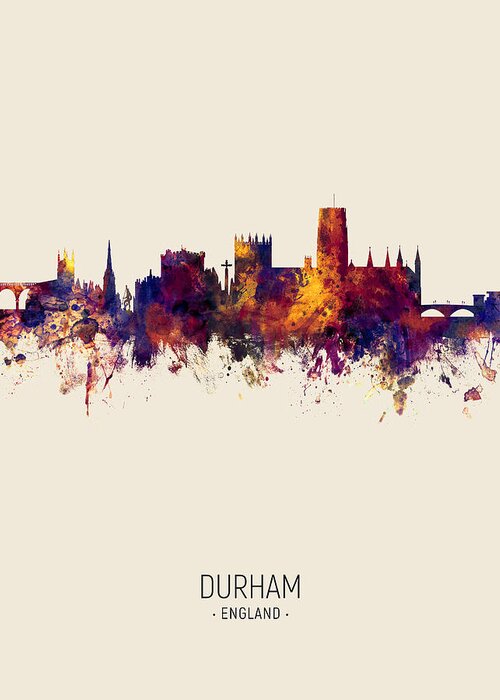 Durham Greeting Card featuring the digital art Durham England Skyline Cityscape #12 by Michael Tompsett