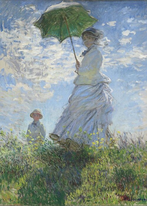 Impressionism Greeting Card featuring the painting Woman With A Parasol Madame Monet And Her Son by Claude Monet