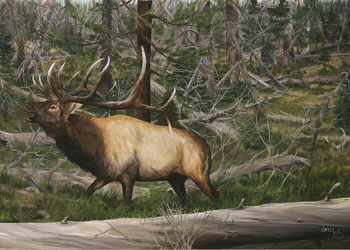 Elk Greeting Card featuring the painting 12 Yards by Lance Crumley