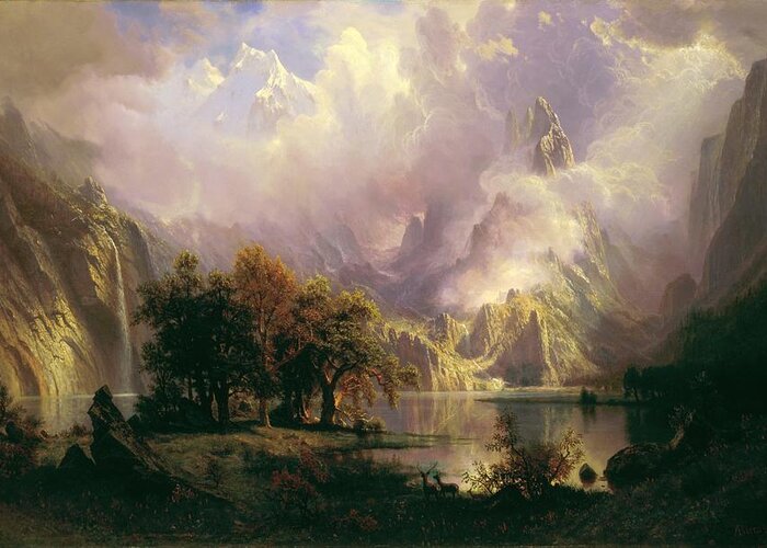 Albert Greeting Card featuring the painting Rocky Mountain Landscape by Albert Bierstadt
