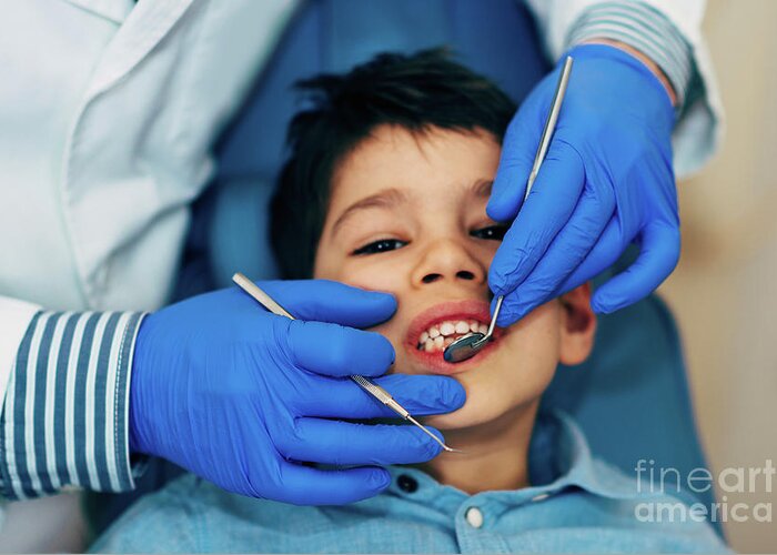 Dentist Greeting Card featuring the photograph Young Boy Having Dental Check-up #13 by Microgen Images/science Photo Library