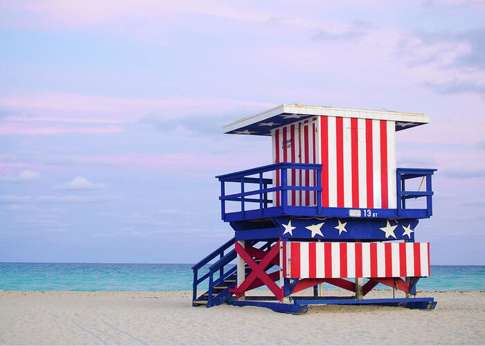 Beach Hut Greeting Card featuring the photograph 13th Street Lifeguard Hut In Miami by Gregobagel
