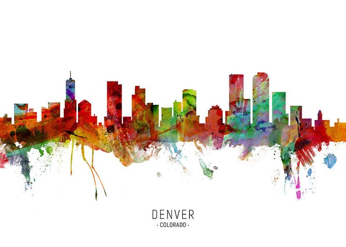 Denver Greeting Card featuring the digital art Denver Colorado Skyline #15 by Michael Tompsett