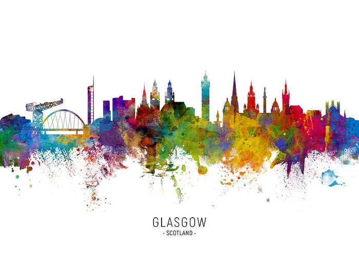 Glasgow Greeting Card featuring the digital art Glasgow Scotland Skyline by Michael Tompsett