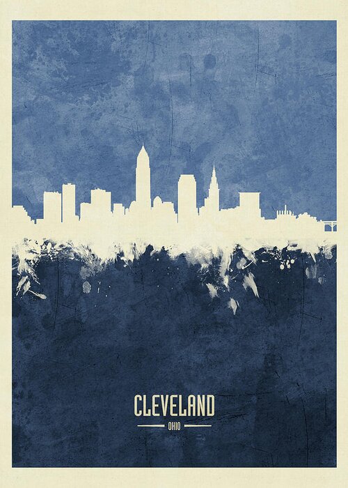 Cleveland Greeting Card featuring the digital art Cleveland Ohio Skyline #16 by Michael Tompsett