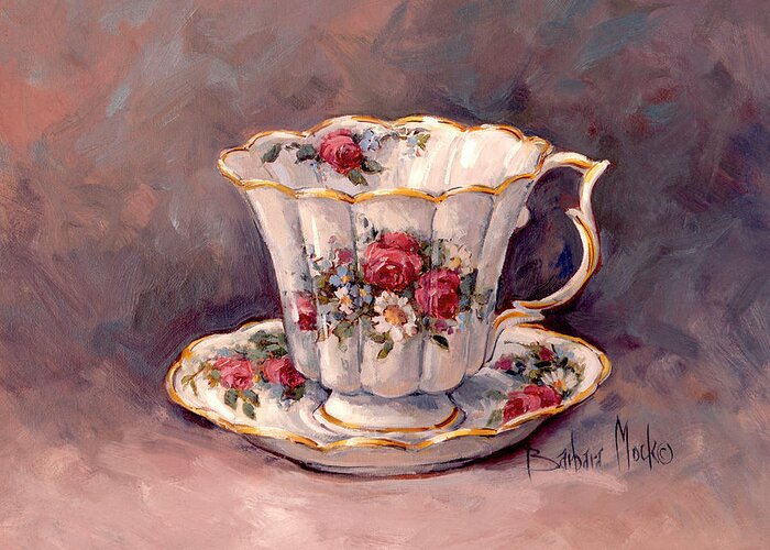 Rose Nosegay Teacup Greeting Card featuring the painting 162 Rose Nosegay Teacup by Barbara Mock