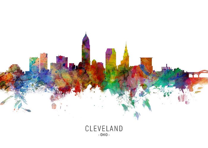 Cleveland Greeting Card featuring the digital art Cleveland Ohio Skyline by Michael Tompsett