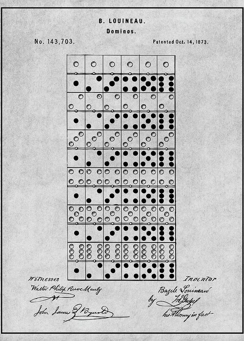 1873 Dominoes Game Patent Print Greeting Card featuring the drawing 1873 Dominoes Game Gray Patent Print by Greg Edwards