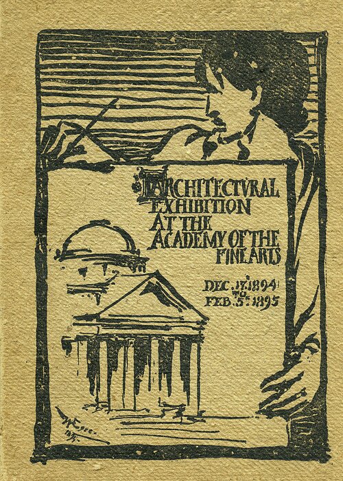 Pennsylvania Academy Of The Fine Arts Greeting Card featuring the mixed media 1894-95 Catalogue of the Architectural Exhibition at the Pennsylvania Academy of the Fine Arts by Wilson Eyre Jr