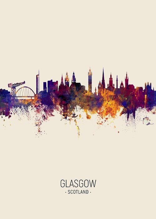 Glasgow Greeting Card featuring the digital art Glasgow Scotland Skyline #19 by Michael Tompsett