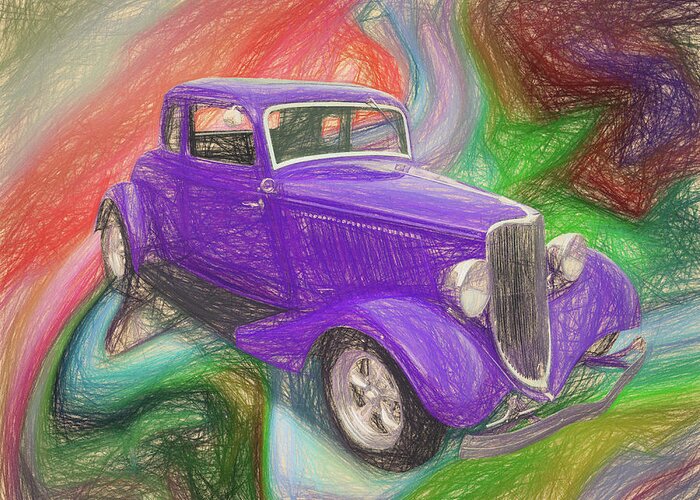 34 Ford Purple Greeting Card featuring the digital art 1934 Ford Colored Pencil by Rick Wicker