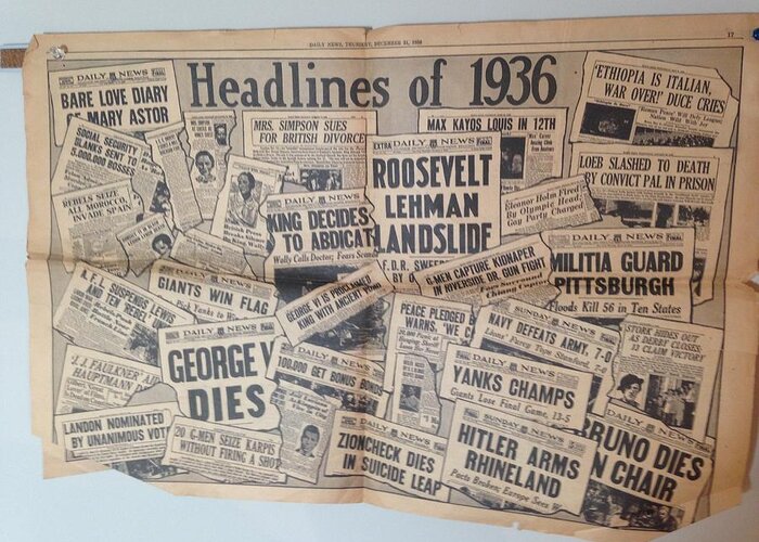 1936 Greeting Card featuring the photograph 1936 Headlines by Marty Klar