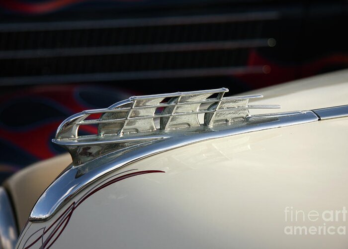 1950 Plymouth Hood Ornament Greeting Card featuring the photograph 1950 Plymouth by Terri Brewster