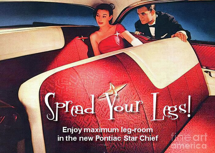 Vintage Greeting Card featuring the mixed media 1950s Pontiac Star Chief Interior Spread Your Legs by Retrographs