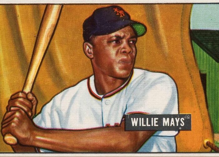 Player Greeting Card featuring the painting 1951 Bowman Willie Mays by Celestial Images