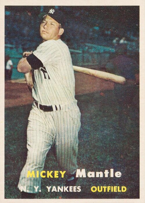 Player Greeting Card featuring the painting 1957 Topps Mickey Mantle by Celestial Images