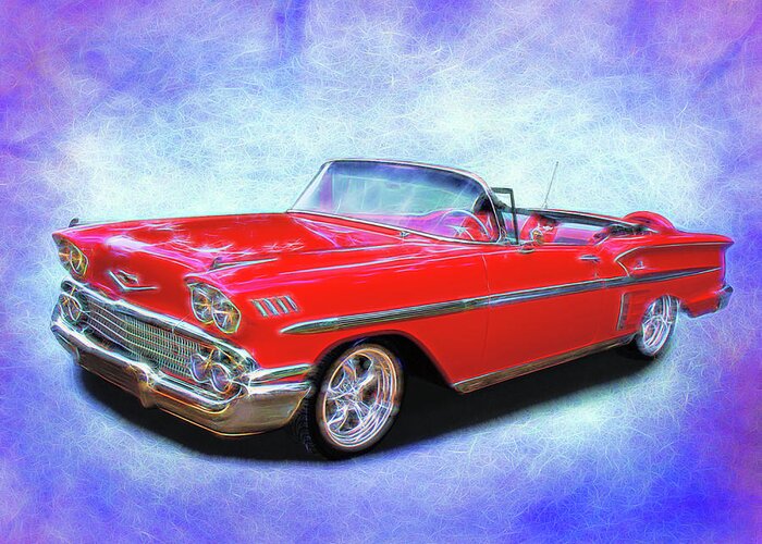 1958 Chevy Red Greeting Card featuring the digital art 1958 Red Chevy Convertable by Rick Wicker