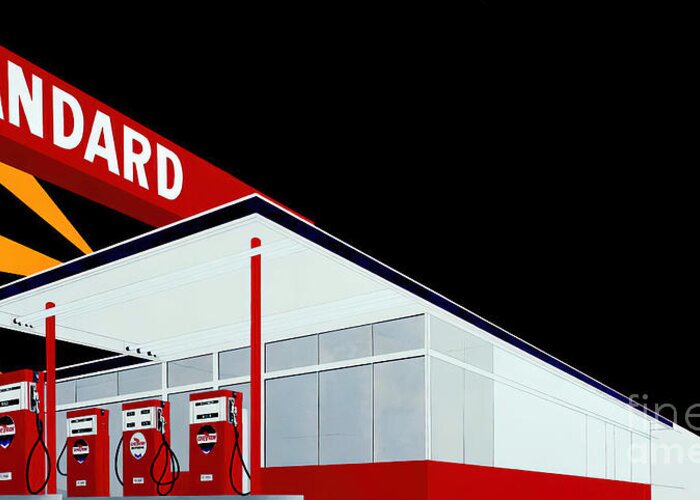 Vintage Greeting Card featuring the mixed media 1966 Standard Gas Station Art by Edward Ruscha