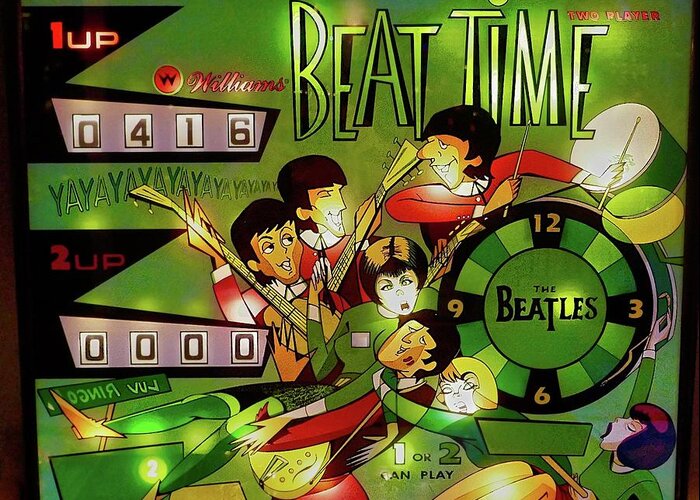 Color Photograph Of 1967 Beat Time Pinball Machine Greeting Card featuring the photograph 1967 Beat Time Pinball by Joan Reese