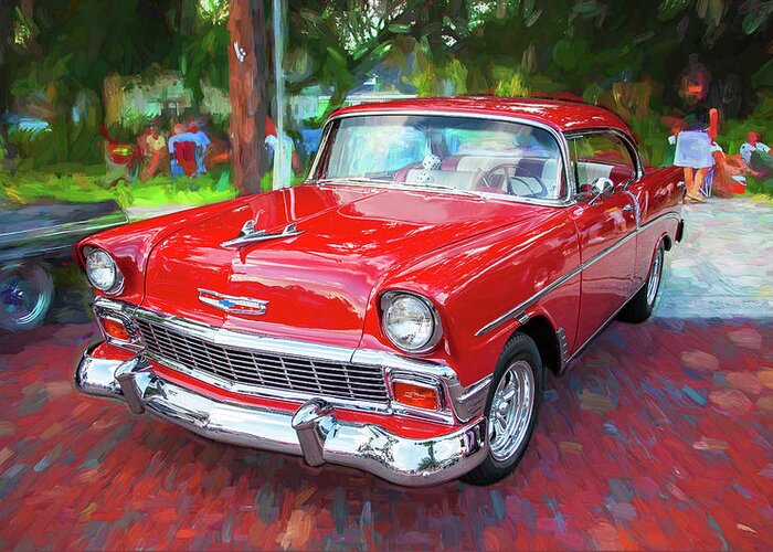 1956 Chevrolet Bel Air 210 Greeting Card featuring the photograph 1956 Chevrolet Bel Air 210 Red 101 #2 by Rich Franco