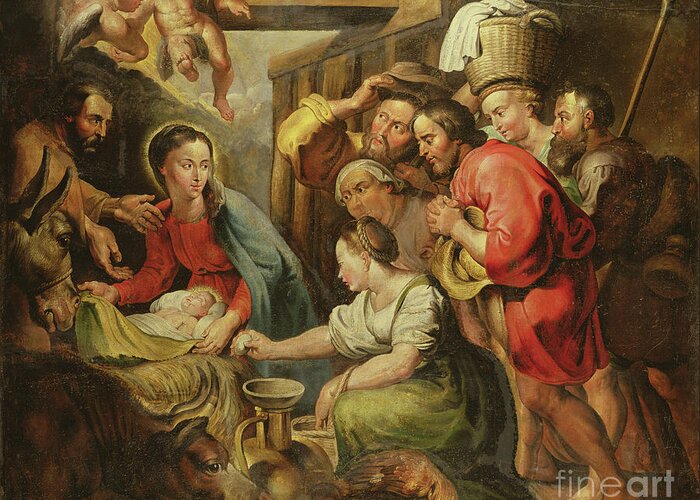 Angel Greeting Card featuring the painting Adoration Of The Shepherds by Peter Paul Rubens