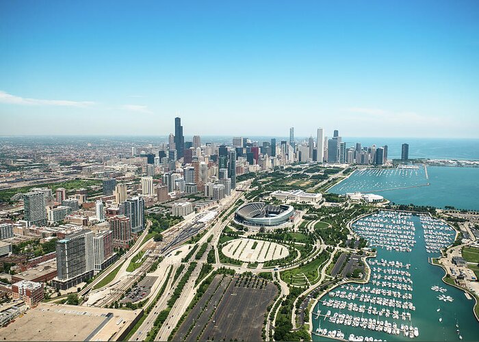 Lake Michigan Greeting Card featuring the photograph Aerial View Of The Downtown In Chicago #2 by Franckreporter