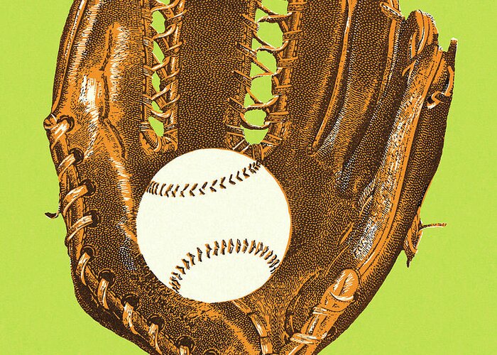 American Pastime Greeting Card featuring the drawing Baseball Glove and Baseball #2 by CSA Images