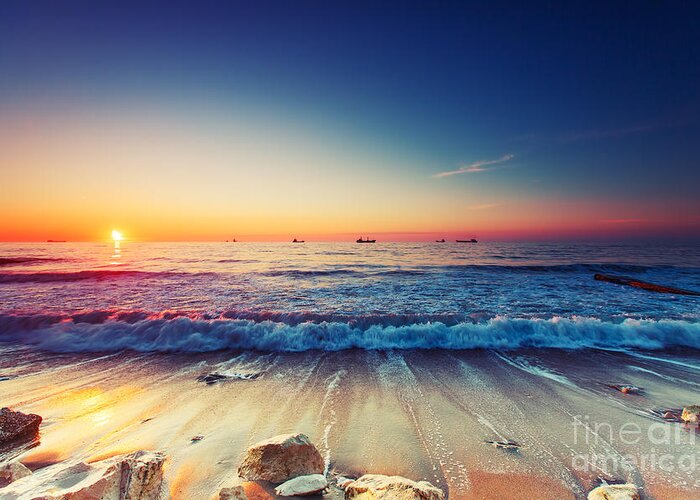 Sunrise Greeting Card featuring the photograph Beautiful Sunrise Over The Horizon by Valentin Valkov