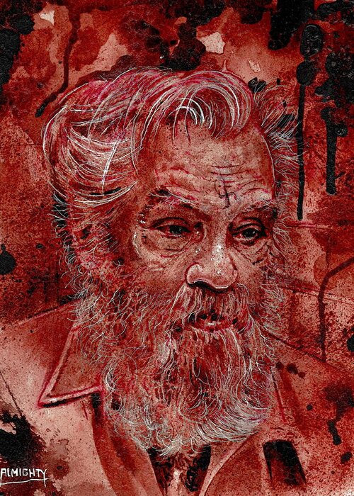 Ryan Almighty Greeting Card featuring the painting CHARLES MANSON port dry blood by Ryan Almighty