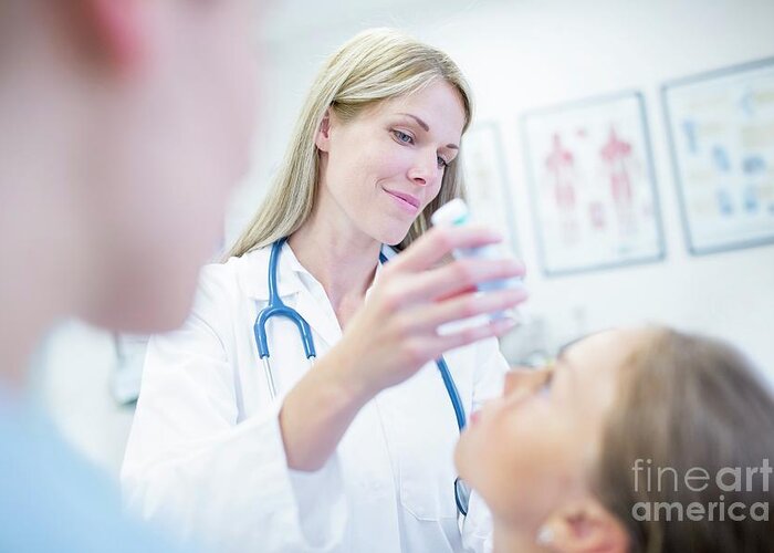 Indoors Greeting Card featuring the photograph Doctor Putting Eye Drops Into Girl's Eye #2 by Science Photo Library