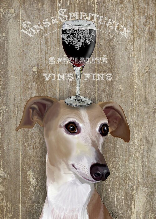 Steampunk Greeting Card featuring the painting Dog Au Vin Greyhound #2 by Fab Funky