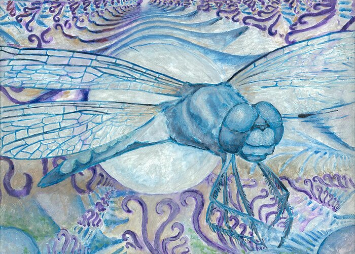Watercolor Greeting Card featuring the painting Dragonfly Moon #2 by Jeremy Robinson
