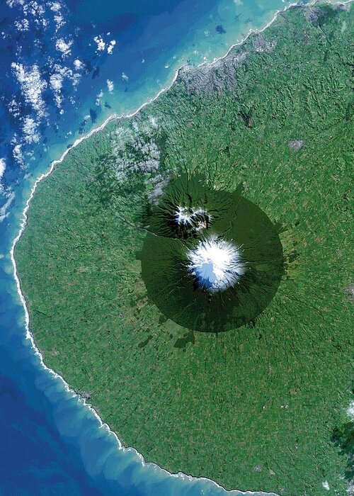 Globe Greeting Card featuring the painting Egmont National Park in New Zealand from Space #2 by Celestial Images