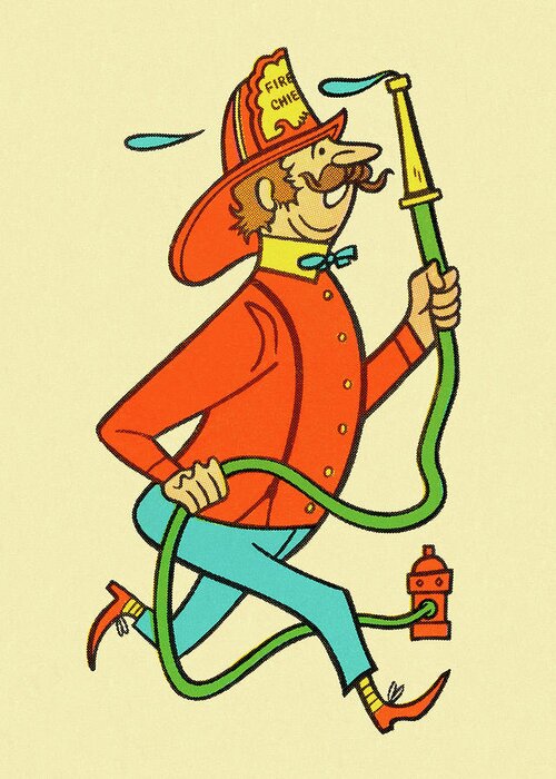 Accessories Greeting Card featuring the drawing Fireman Running With Hose #2 by CSA Images