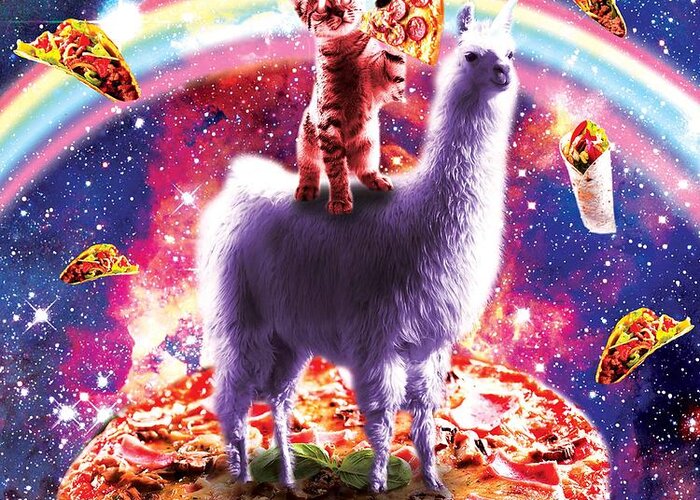 Laser Eyes Outer Space Cat Riding On Llama Unicorn #2 Greeting Card