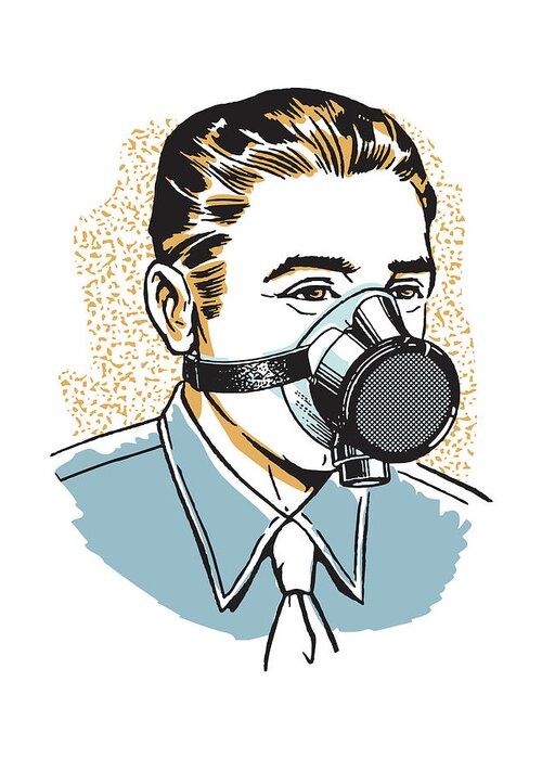 Adult Greeting Card featuring the drawing Man Wearing Gas Mask #2 by CSA Images