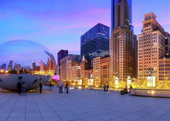 Panoramic Greeting Card featuring the photograph Millennium Park, Chicago, Illinois,usa #2 by Travelpix Ltd