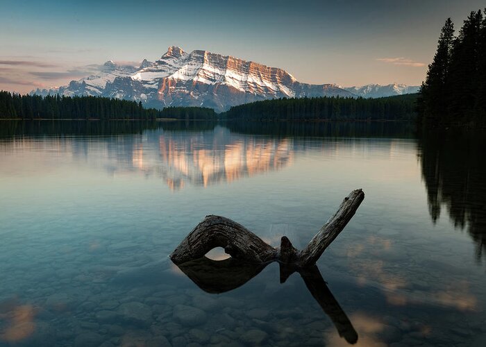 Alberta Greeting Card featuring the photograph Mount Rundle and Two Jack Lake #2 by Peter OReilly