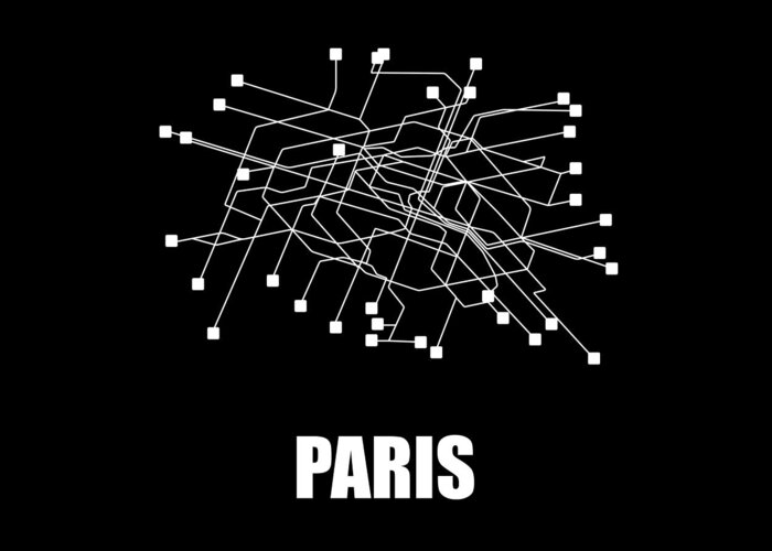 Paris Greeting Card featuring the digital art Paris Black Subway Map #2 by Naxart Studio