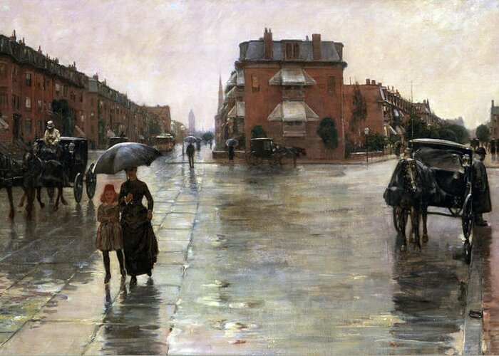 America Greeting Card featuring the painting Rainy Day, Boston #2 by Childe Hassam