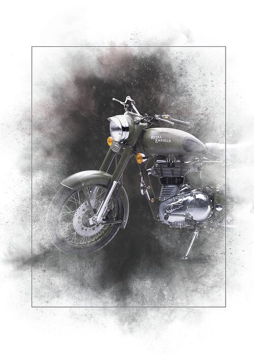 Royal Enfield Greeting Card featuring the mixed media Royal Enfield Classic 500 Painting #2 by Smart Aviation