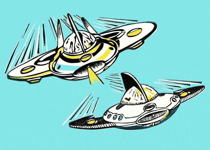Aircraft Greeting Card featuring the drawing Spaceships #2 by CSA Images