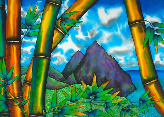 Pitons Greeting Card featuring the painting St. Lucia Pitons by Daniel Jean-Baptiste