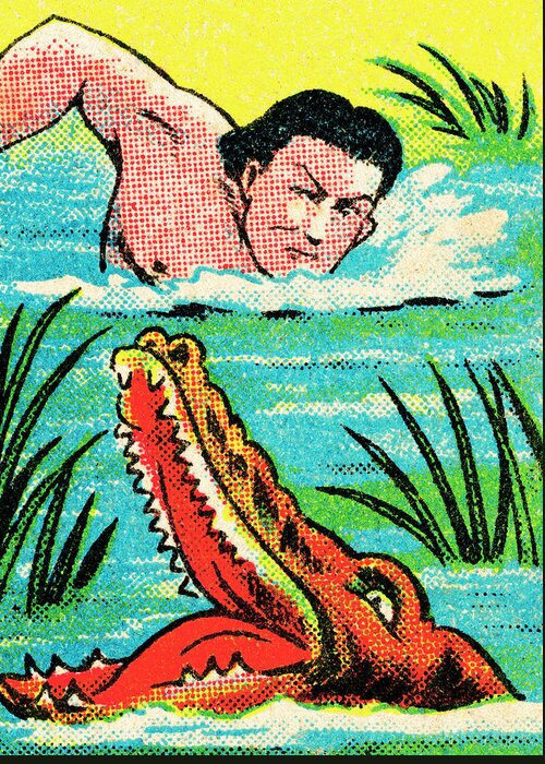 Adult Greeting Card featuring the drawing Tarzan and alligator #2 by CSA Images